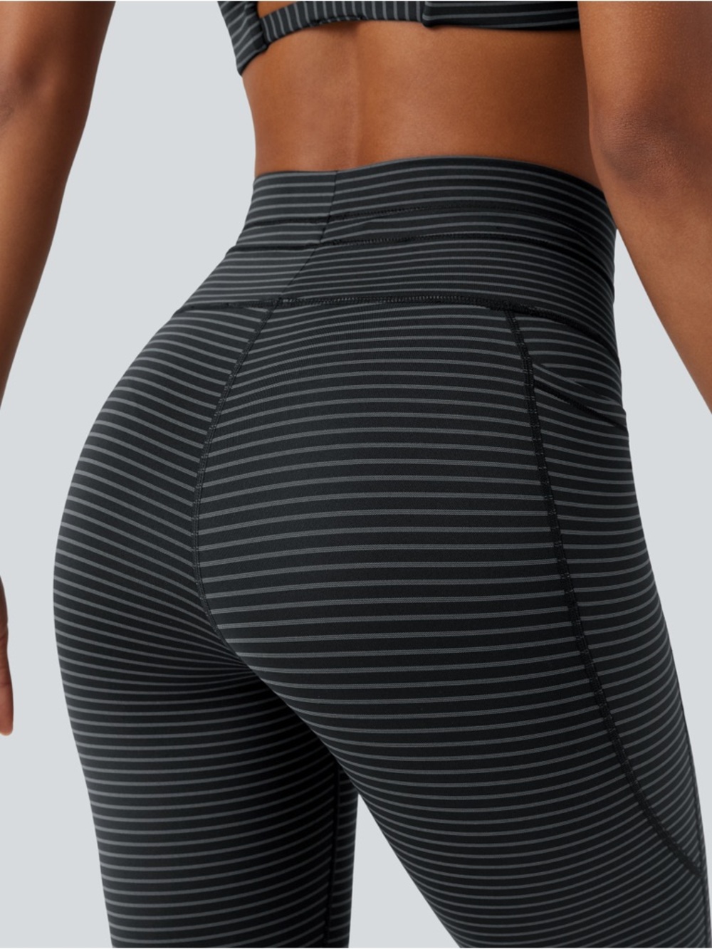HALARA High Waisted Drawstring Striped Yoga Leggings with Pockets | NWT - Picture 4 of 6